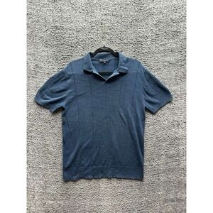 Saba Regular Fit Knitted Short Sleeve Polo Shirt Navy Blue Mens Size M